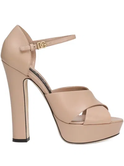 Dolce & Gabbana 135mm Crossover Platform Sandals In Neutral