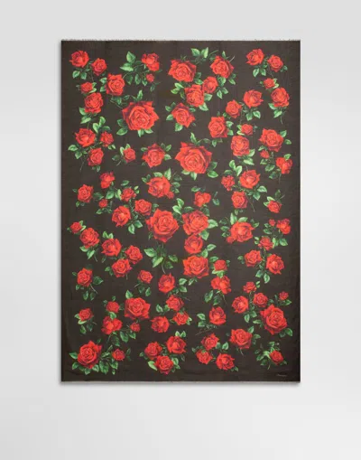 Dolce & Gabbana Stole En Mélange Cachemire À Imprimé Roses, 135 X 200 In Multicolor