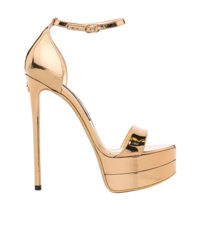 Dolce & Gabbana 145mm Metallic-finish Leather Sandals In Gold