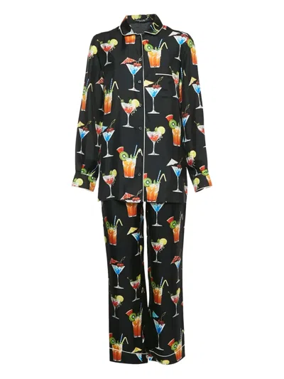 Pre-owned Dolce & Gabbana 17 Cocktail-print Silk Suit In Black