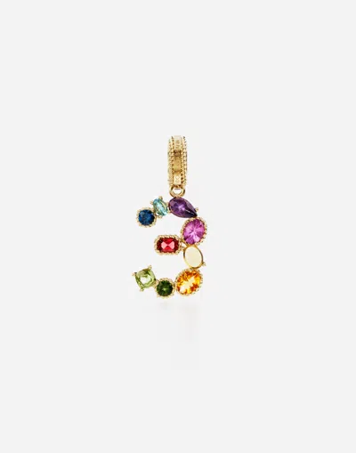 Dolce & Gabbana 18 Kt Yellow Gold Rainbow Pendant With Multicolor Finegemstones Representing Number 3 Yellow Gold Fe