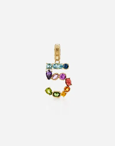 Dolce & Gabbana 18 Kt Yellow Gold Rainbow Pendant With Multicolor Finegemstones Representing Number 5 Yellow Gold Fe