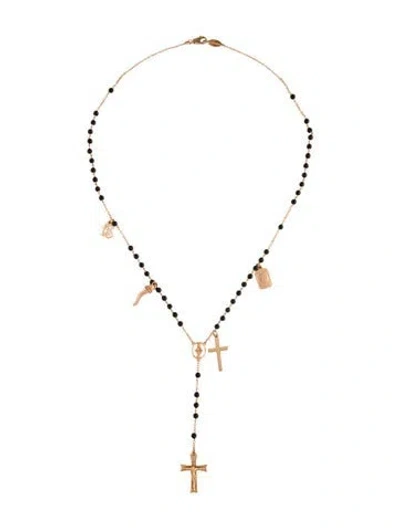 Pre-owned Dolce & Gabbana 18k Obsidian Rosary Necklace, 18.5" In Multi