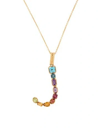 Pre-owned Dolce & Gabbana 18k Pearl & Multistone 'j' Pendant Necklace, 20" In Multicolor