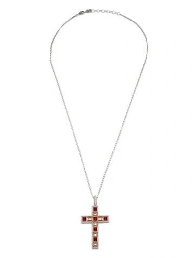 Pre-owned Dolce & Gabbana 18k Ruby Diamond Cross Pendant, 26.5" In Multicolor