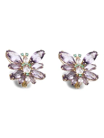 Dolce & Gabbana 18k Yellow Gold Butterfly Multi-stone Earrings In Purple
