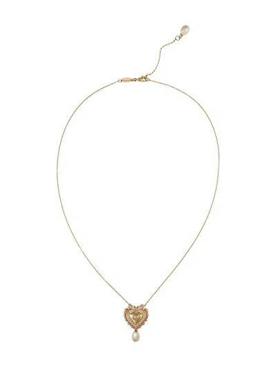 Dolce & Gabbana 18kt Yellow Gold Devotion Sacred Heart Diamond And Pearl Pendant Necklace