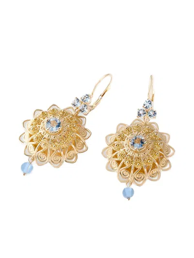 Dolce & Gabbana 18k Yellow Gold Filigree Aquamarine Earrings