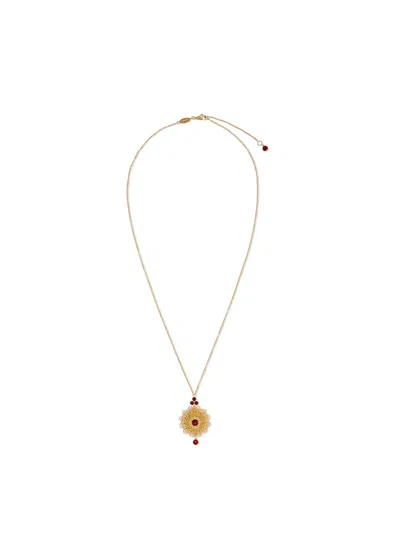 Dolce & Gabbana 18kt Yellow Gold Filigree Rhodolite Pendant Necklace