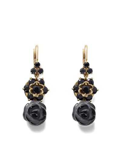 Dolce & Gabbana 18k Yellow Gold Sicily Black Sapphire And Jade Earrings