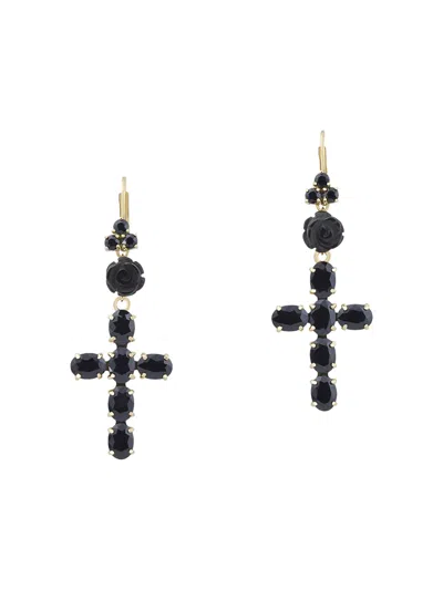 Dolce & Gabbana 18kt Yellow Gold Devotion Cross Black Sapphire And Jade Earrings