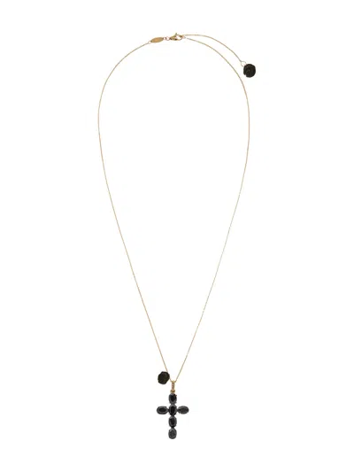 Dolce & Gabbana 18kt Yellow Gold Devotion Cross Black Sapphire And Jade Necklace