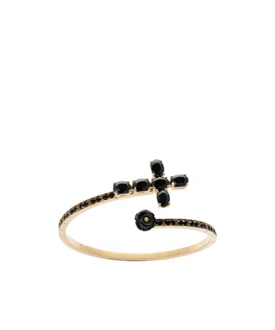 Dolce & Gabbana 18kt Yellow Gold Family Black Sapphire Cross And Jade Rose Cuff