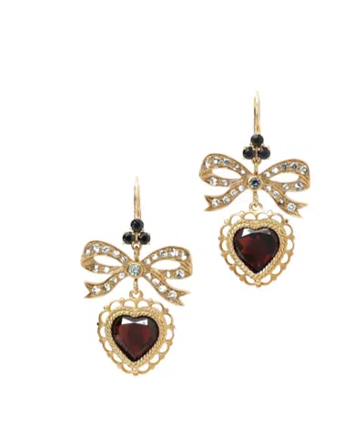 Dolce & Gabbana 18kt Yellow Gold Heart Garnet Drop Earrings In Brown