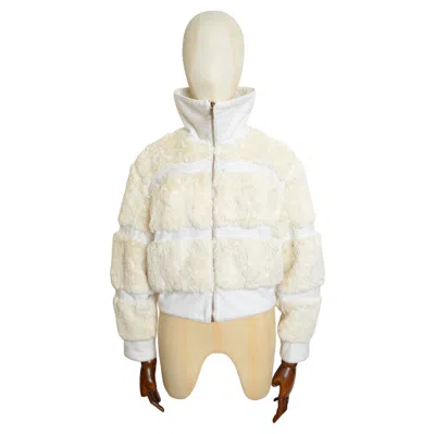 Pre-owned Dolce & Gabbana 1990's  Off White Fluffy Faux Fur Zip Down Bomber Jacket