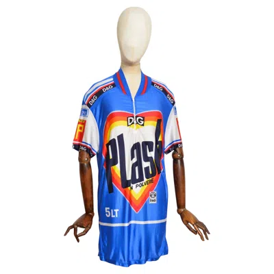 Pre-owned Dolce & Gabbana 1990's Vintage Colourful Vibrant  Cycling Jersey Top - T Shirt In Blue