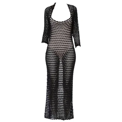Pre-owned Dolce & Gabbana 1990s  Black Viscose Crochet Long Sleeve Maxi Dress