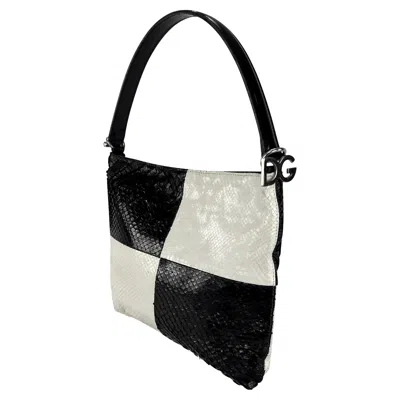 Pre-owned Dolce & Gabbana 1990s  Black White Colorblock Genuine Python Dg Logo Shoulder Bag