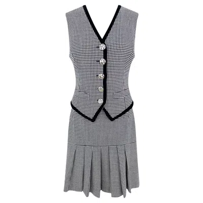 Pre-owned Dolce & Gabbana 1990s  Black White Houndstooth Pleated Skirt Vest Set 42it