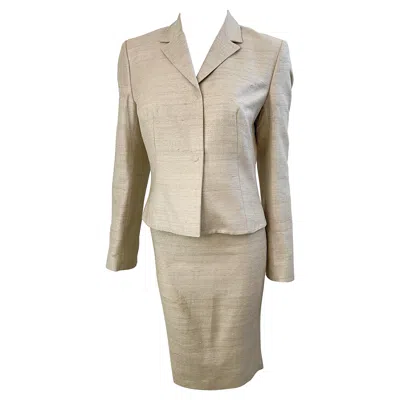 Pre-owned Dolce & Gabbana 1990s  D&g Size 44 / 8 Khaki Tan Vintage 90s Silk Skirt Suit In Brown
