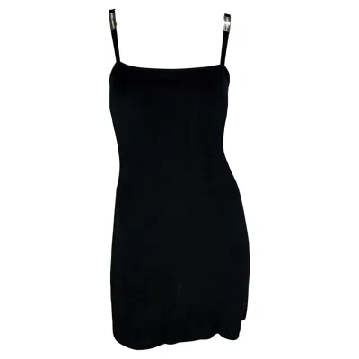 Pre-owned Dolce & Gabbana 1990s  Double Logo Buckle Stretch Black Knit Mini Dress 42it