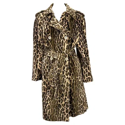 Pre-owned Dolce & Gabbana 1990s  Leopard Print Faux Fur Trench Coat It44 In Black
