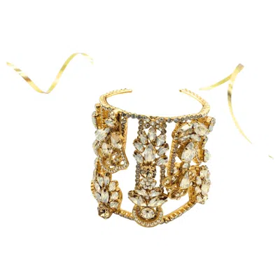 Pre-owned Dolce & Gabbana 1990s Gold-plated Baroque Cuff Bracelet With Crystals In Multi