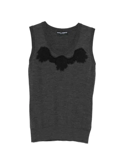Pre-owned Dolce & Gabbana 1990s Lace-detail Tank Top In Gray