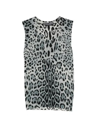 Pre-owned Dolce & Gabbana 1990s Leopard-print Sleeveless Top In White