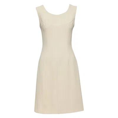 Pre-owned Dolce & Gabbana Dolce Gabbana 1990s Vintage Cream Wool Twill Minimal Contour Seam Dress It40 M In White