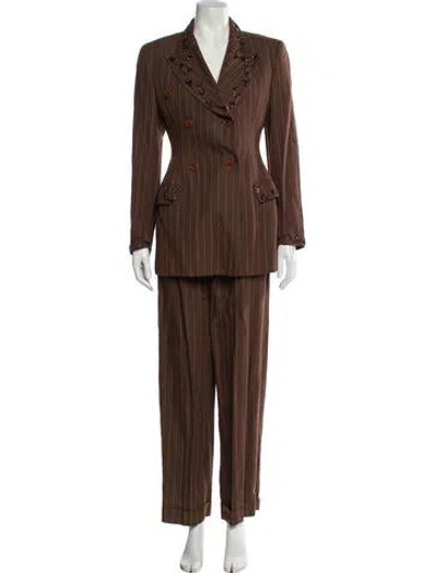 Pre-owned Dolce & Gabbana 1992 Striped Pantsuit In Brown
