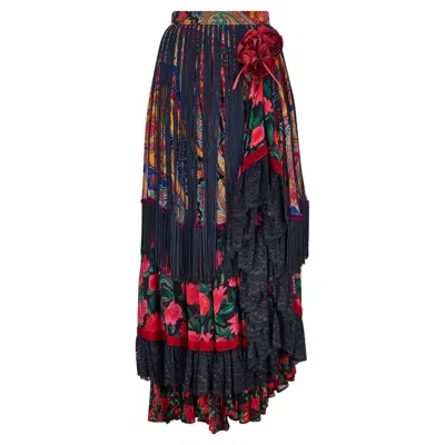 Pre-owned Dolce & Gabbana 1993  Runway Floral Paisley Fringe Maxi Skirt In Black