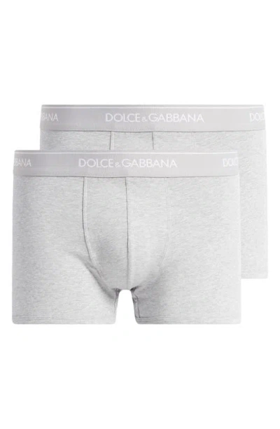 Dolce & Gabbana Men's Logo Band 2-pack Boxer Briefs In Melange Grey