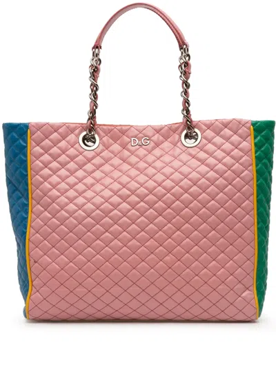 Pre-owned Dolce & Gabbana 2000-2010 Mulitcolor Quilted Lambskin Lily Glam Tote Bag In Multi