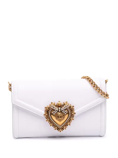 Pre-owned Dolce & Gabbana 2000-2025 Mini Smooth Calfskin Devotion Flap Crossbody Bag In White