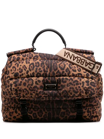 Pre-owned Dolce & Gabbana 2000-2025 Nylon Leopard Print Miss Sicily Satchel