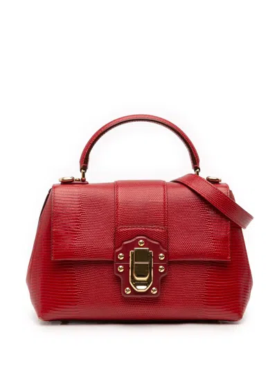 Pre-owned Dolce & Gabbana 2000-2025 Small Embossed Leather Lucia Satchel In Red