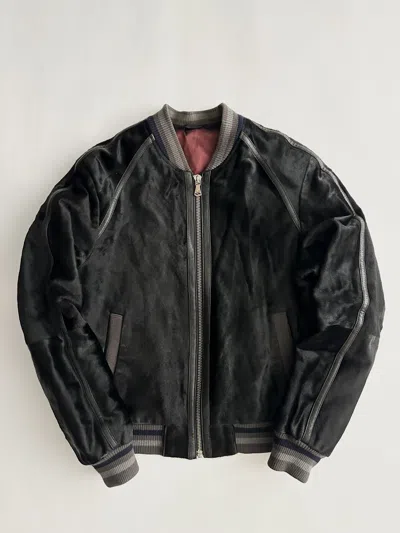 Pre-owned Dolce & Gabbana 2000's Calf Hair Leather Bomber Jacket In Black