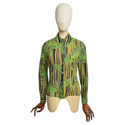Pre-owned Dolce & Gabbana 2000's  Bamboo Print Green Cotton Long Sleeve Shirt - Blouse