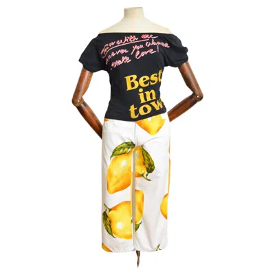 Pre-owned Dolce & Gabbana 2000's  Lemon Print Summer Fruit Capri Pants - Crop Trousers In Orange