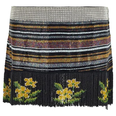 Pre-owned Dolce & Gabbana 2000  Runway Beaded Tassel Mini Skirt In Black