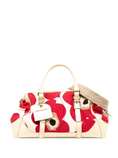 Pre-owned Dolce & Gabbana 2000-2026 Canvas Poppy Print Susanne Satchel In White