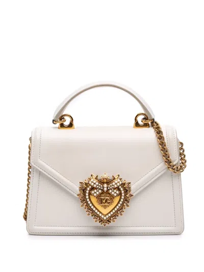 Pre-owned Dolce & Gabbana 2000-2026 Small Smooth Calfskin Devotion Satchel In White