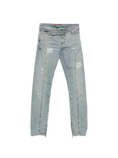 Pre-owned Dolce & Gabbana 2000s Belted Distressed Jeans In Blue