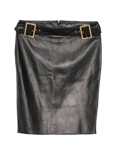 Pre-owned Dolce & Gabbana 2000s Belted Leather Skirt In Black