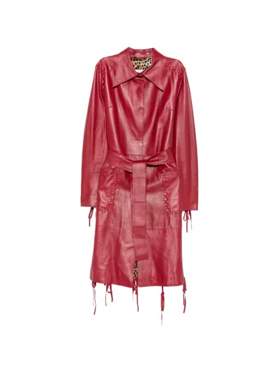 Pre-owned Dolce & Gabbana 2000s Belted Whipstitch-trim Coat In Red