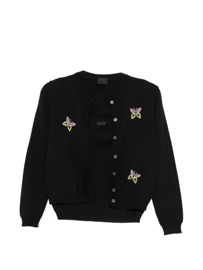 Pre-owned Dolce & Gabbana 2000s Butterfly-embroidered Cardigan Set In Black