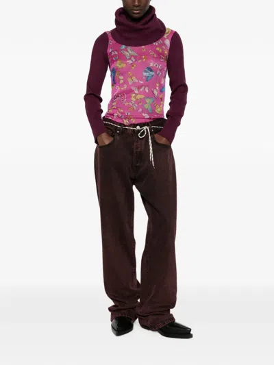Pre-owned Dolce & Gabbana 2000s Butterfly-print Roll-neck Sweater In Purple