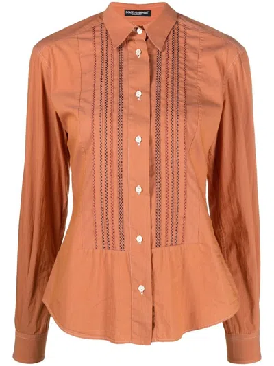 Pre-owned Dolce & Gabbana 2000s Contrast Stitching Shirt In Orange