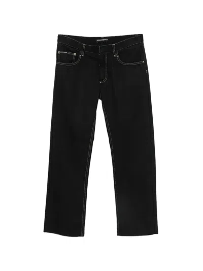 Pre-owned Dolce & Gabbana 2000s Contrast-stitch Trousers In Black
